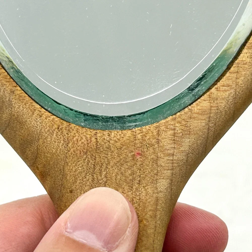 Vintage Handmade Wood Carved Hand Mirror Vanity Mirror - Boho Minimalist